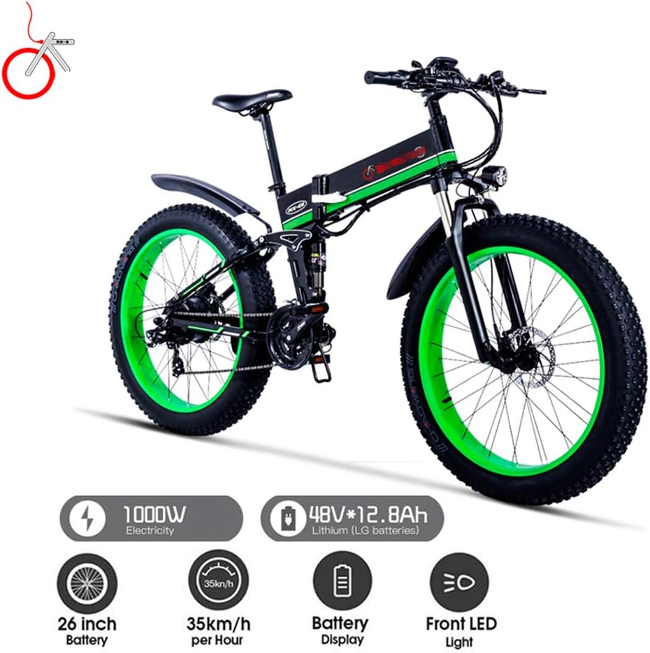 FJNS 1000W Electric Mountain Bike 26inch 4.0 Fat Tire e-Bike 21 Speeds,12.8AH Lithium Battery and Hydraulic Disc Brakes, Mountain Snowmobile