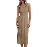 Danedvi Women's Knit Midi Tank Dress Sleeveless Ribbed Crew Neck Fall Bodycon Casual Basic Going Out Dresses