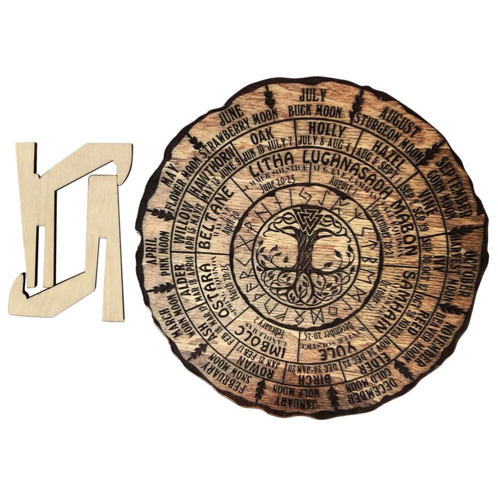 STOBOK Wheel of the Year Wooden Calendar - Tree of Life Sabbats Pagan Witch Sign for Wall Decor