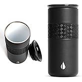 Elemental Artisan Inner Ceramic Coating Tumbler, Triple Wall Coffee Travel Mug, Reusable Stainless Steel Coffee Tumbler with Ceramic Lid for Hot (6 Hrs) & Cold (18 Hrs), 16oz - Black