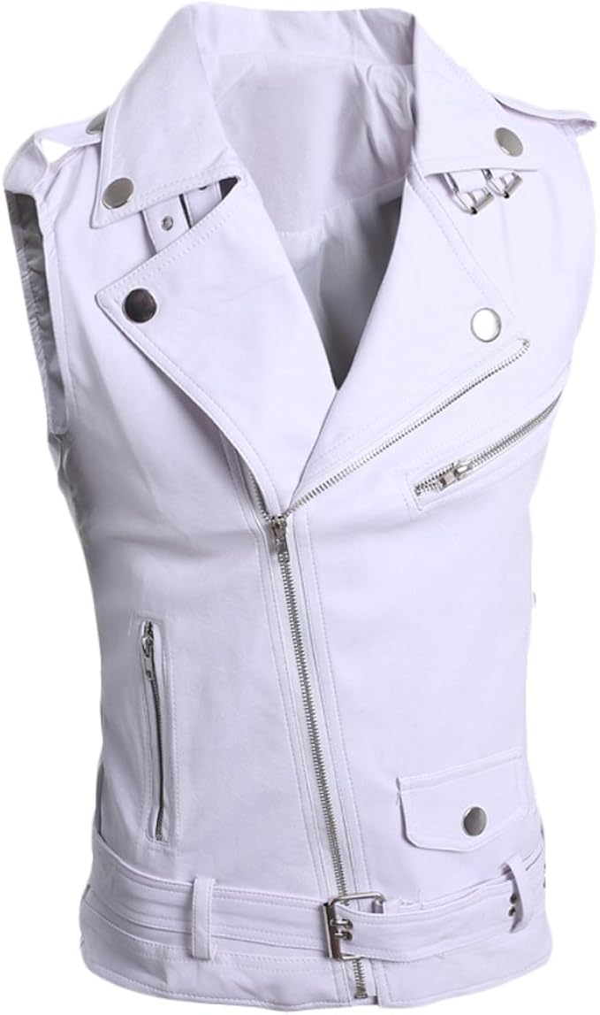 GODLIKE Mens Multizipper Leather Fit Vest white US XL at Amazon Men’s