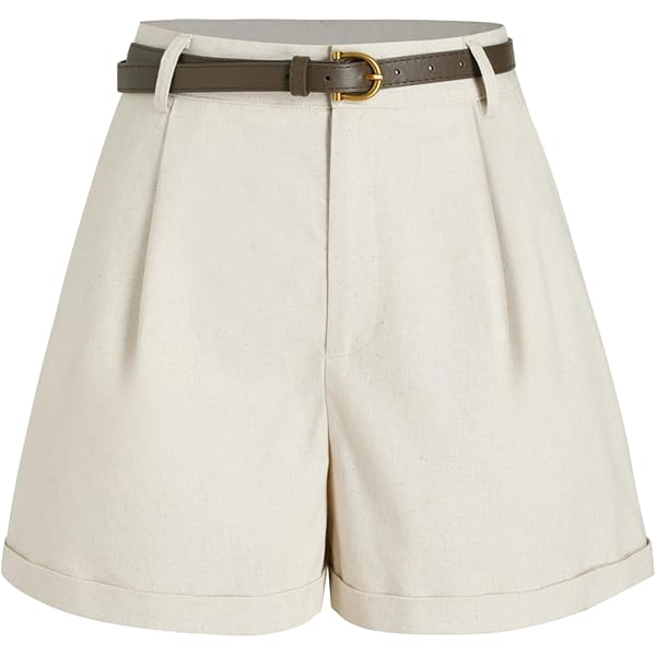 GORGLITTER Women's High Waisted Bermuda Shorts Summer Linen Wide