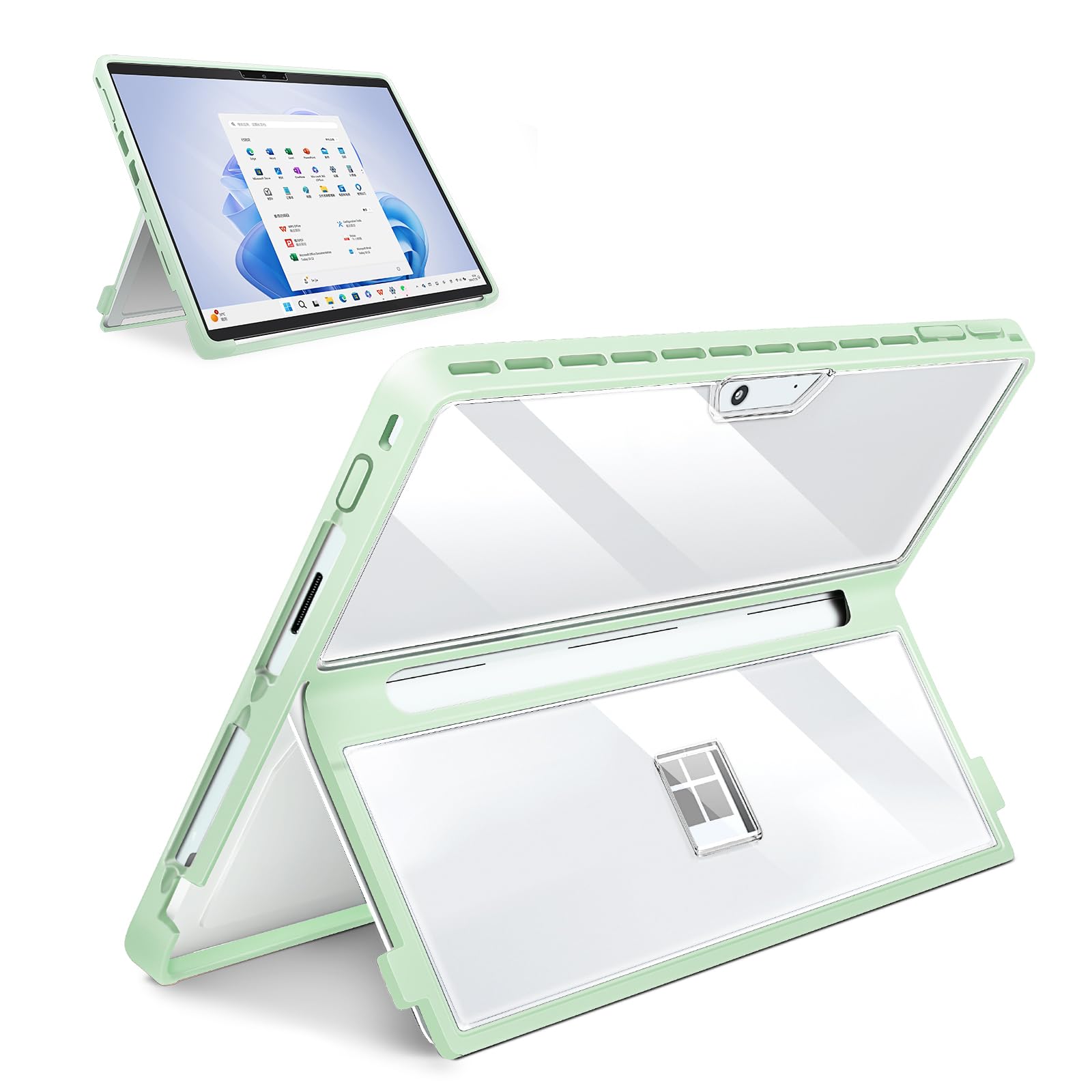 Photo 1 of SSS·GRGB Case Updated Version fit Microsoft Surface Pro 11/10 /9/8 13-Inch, All-in-one Rugged Case Compatible with Type Cover Keyboards, Transparent&Green