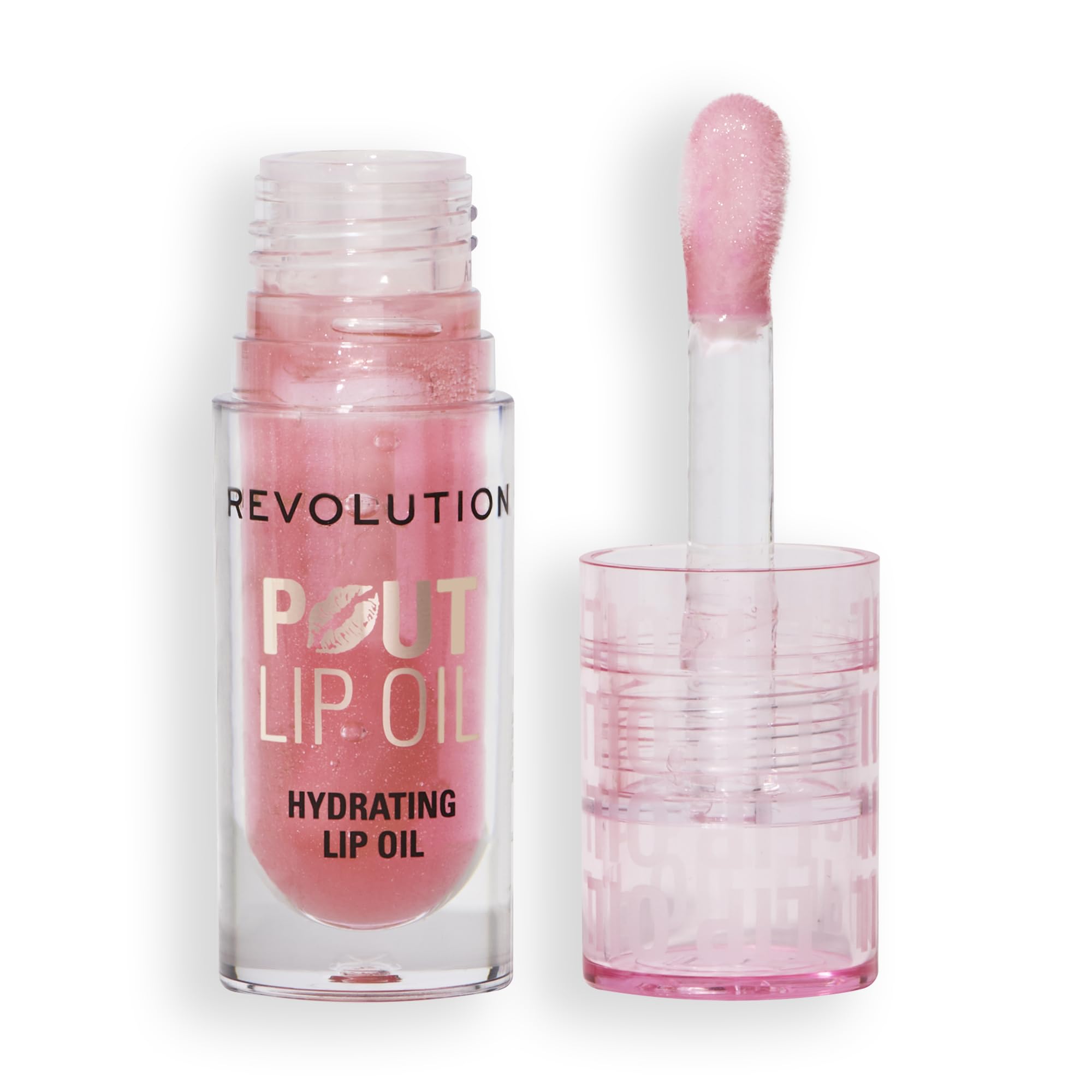 Revolution, Pout Lip Oil, Nourishing Tinted Lip Oil, High Shine, Non-Sticky Finish, Vegan & Cruelty-Free, Glam Pink Shimmer, 4ml