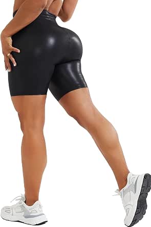 FITTOO Black Faux Leather Shorts 