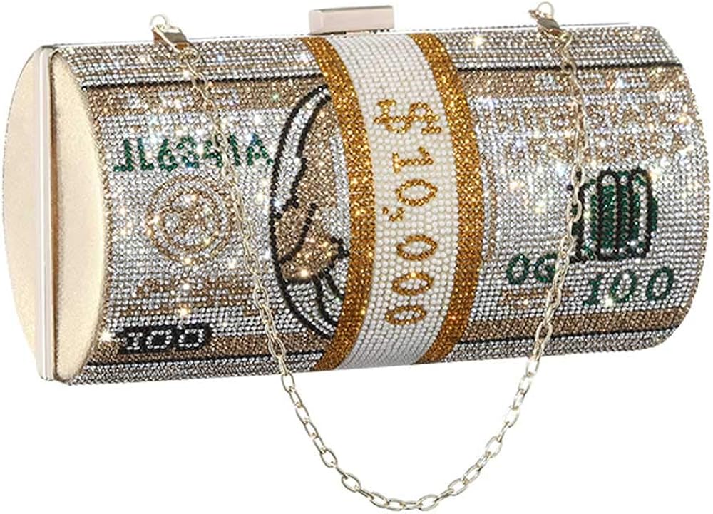 Women Money Clutch Purses Stack of Cash Dollar Evening Bags Shiny