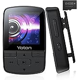 YOTON MP3 Player with Bluetooth 5.2, 64GB, HiFi-Music, with Sports Clip and Independent Volume Button, FM Radio, Earphones In