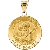 CROSS + CROWN Premium 14K Yellow Gold Saint Joseph Pendant, Durable Double-Bonded 14K Pendant for Necklace, Women & Mens Gold St Joseph Medal, Handcrafted Religious Jewelry in the USA, Size