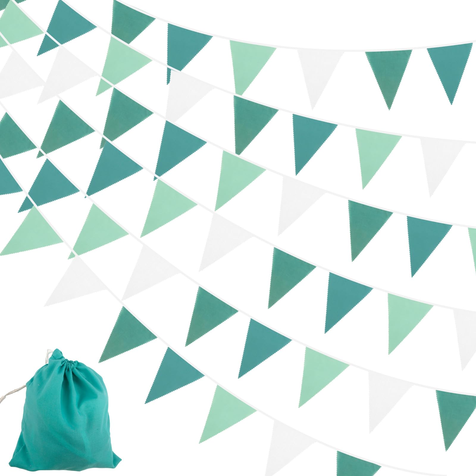 39Ft Sage Green Bunting Banner, 42 Flags Double Sided Cotton Fabric Triangle Pennant Garland with Storage Bag for Birthday Wedding Baby Shower Garden Party Outdoor Decor