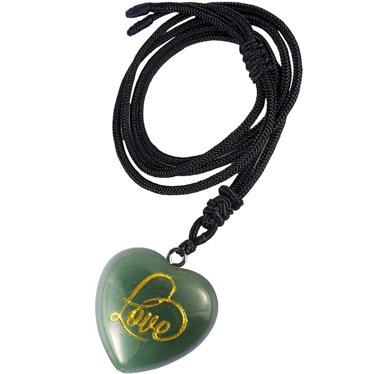 Nupuyai Green Aventurine Crystal Heart Stone Necklace for Women, Engraved Letter Love Stone Pendant with Adjustable Cord, Reiki Healing Meditation