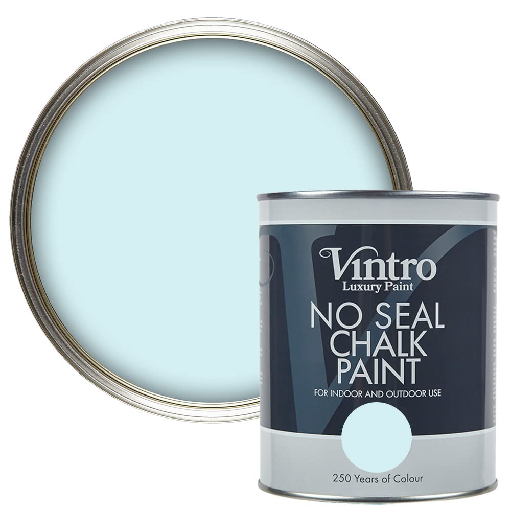 Vintro | No Seal Chalk Paint | Icy Blue | Interior & Exterior Use | Furniture | Walls | Wood | Metal | 1 Litre (Moonstone)