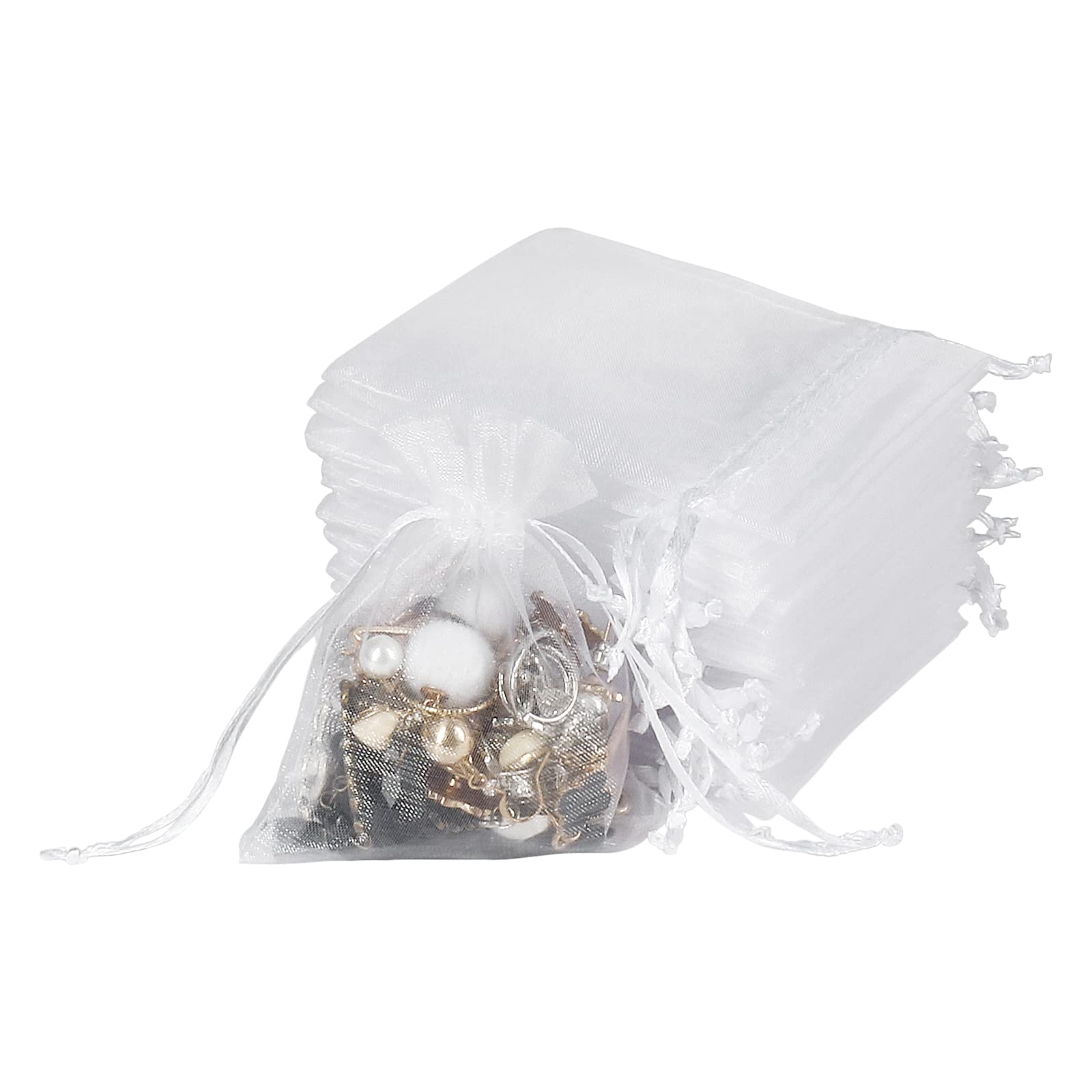 YQL Organza Bags Small,100PCS 8X10cm White Meshbags Drawstring Little Net Bags for Gifts Jewelry Wedding Favour Christmas party favours, Small Giftbags for Jewellery — image 1