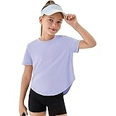 Haloumoning Girls Athletic Shirts Kids Short Sleeve Quick Dry Active Sports Tops Tees 5-14 Years