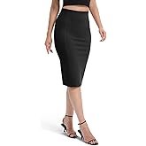 Urban CoCo Women's High Waist Stretch Pencil Skirt Knee Length Bodycon with Back Slit for Business Casual