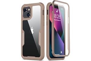 FUNMIKO iPhone 13 Case with Screen Protector,Mili-Grade Heavy Duty Protection Pass 21ft. Drop Tested Durable Slim-fit Clear Plastic Cover Protective Phone Case for Apple iPhone 13 6.1" Brown