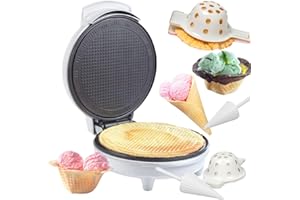 Waffle Cone and Bowl Maker- Includes Shaper Roller and Bowl Press- Homemade Ice Cream Cone Iron Machine - Electric Nonstick W