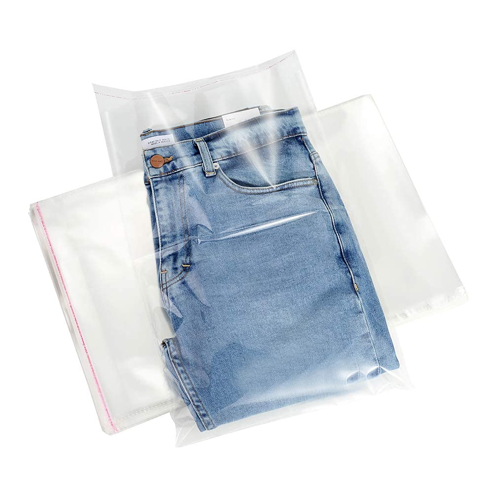 MGE - Pack of 100 Clear Cellophane 35x45 Self Seal Bags - Plastic Clear Bag for Gift, Sweets, Cookies, Clothes - Cellophane Bags for Display or Packaging - Clear Packing Bags Adhesive Self Seal