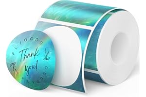 FLYQGGO 2-Inch Holographic Thermal Stickers - Rainbow Glitter Finish, Water-Proof & Tear-Resistant Label, No Residue Removable Label for Price/Name Tag, Logo Design, Aurora Blue(200Pcs/Roll)