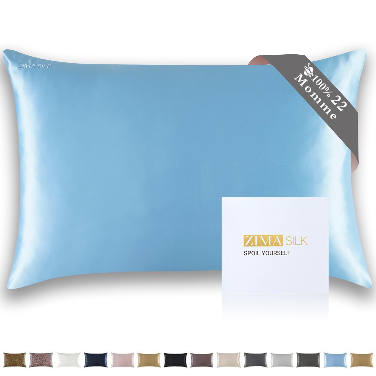 ZIMASILK 100% Pure 22 Momme Mulberry Silk Pillowcase for Hair and Skin, Upgraded Silk Durable, Soft & Smooth, Both Sides Premium Grade 6A Silk, 1pc (Standard Size 50x75 cm, Sky Blue)