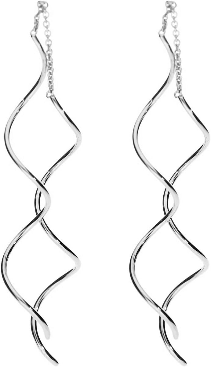 MYA Art MYAWGOHR-10 Women Hanging Earrings Gold Plated Spiral 13 cm Long Pull Through Silver Earrings