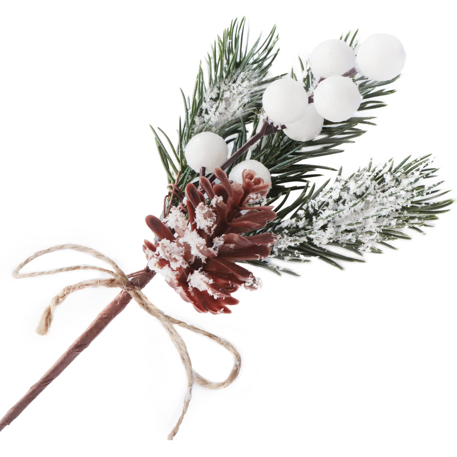Photo 1 of 10PCS Artificial Christmas Picks White Berry Stems Faux Frosted Pine Branches Holly Spray with Bow-knot Pinecones for Xmas Tree Flower Arrangement Wreath Winter Holiday Season Décor (White, 10)