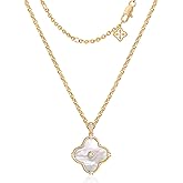 OSIANA Reversible Clover Necklace for Women 14K Gold Plated Natural Stone Four Leaf Pendant Necklaces Lucky Charm Jewelry