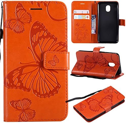 NOMO Samsung Galaxy J3 2018 (SM-J337) Case,J3 Achieve/J3 Star/Express Prime 3/Amp Prime 3/Sol 3/J3 V 3rd Gen/J3 Orbit Case Wallet Flip Leather Butterfly Case Cover with Card Holder Phone Case,Orange