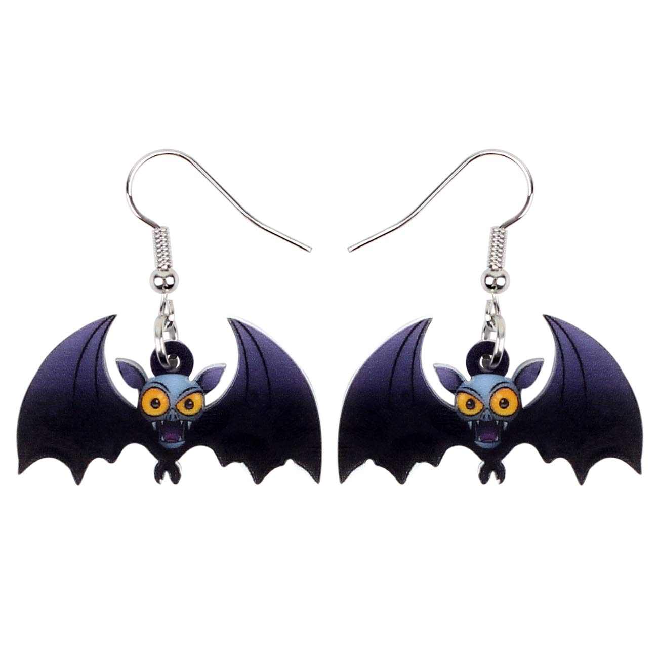 Bonsny Acrylic Drop Dangle Halloween Novelty Flying Bat Earrings Punk Jewelry For Women Kids Teens Gift (Purple)