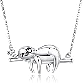 JUSTKIDSTOY Sloth Necklace Sterling Silver “Slow Down Be Happy” Slider Sloths Stuffed Animal Pendant Jewelry Charm Gifts for Women