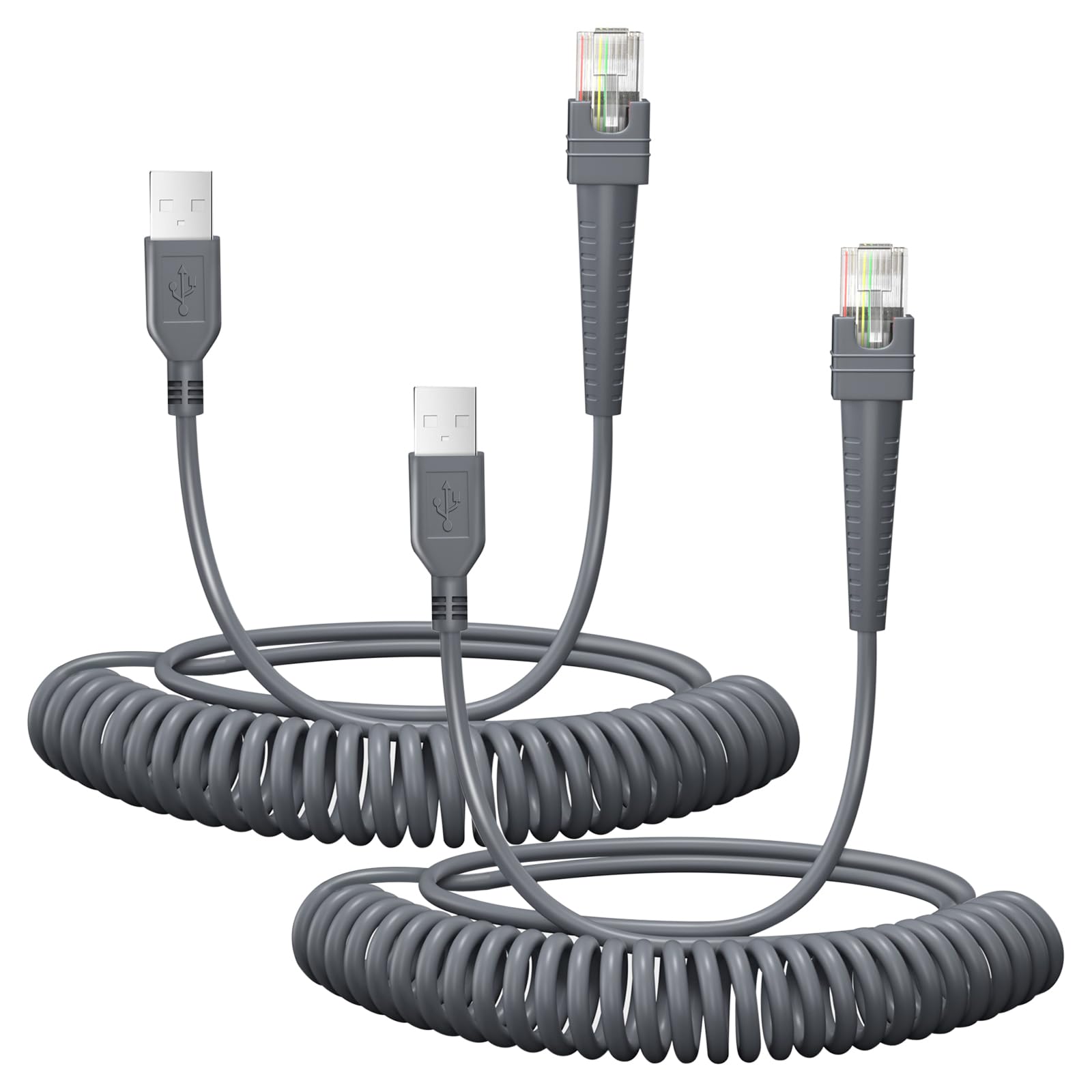 Photo 1 of (2PCS) 9.84ft Coiled Scanner Charger Cable for Symbol/Zebra/Motorola DS9208 USB Cable CBA-U01-S07ZAR LS2208 LS4278 LS3578 DS2208 DS6878 DS9808 DS8108 DS8178 DS9308 DS9908 STB4278 LI4278 USB Cord