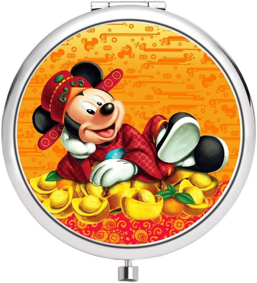 DISNEY COLLECTION Circular 1X/2X Double Makeup Mirror Mickey Mouse Posters Free Download Button Lock 2.75 Inch Small Size Mirror for Vanity Pocket Purse