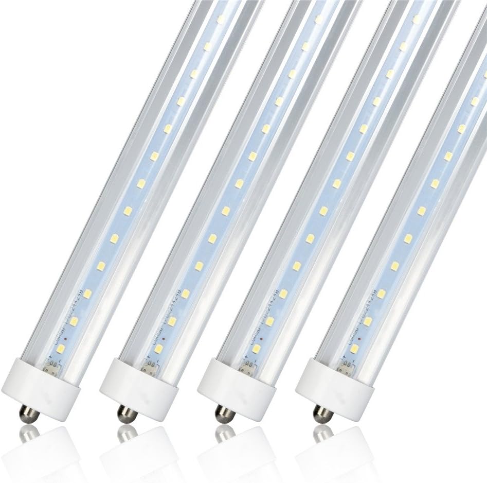 Zoopod T8 8FT LED Light Tube 36W(90W Equivalent), 6500K, 3600 Lumen Brightness, Dual-Ended Power, Energy Saving Fluorescent Tube Replacement,Milky Clear Cover (20pcs, Clear Cover)