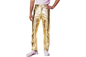 Mens Metallic Shiny Pants Slim Fit Casual Pant Glossy Trousers Stretch Disco Party Costume Nightclub Fashion Pants