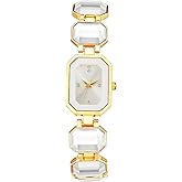 Avaner Women's Bracelet Wrist Watches: Ladies Colorful Rhinestones Gold Tone Elegant Stainless Steel Square Analog Quartz Watch