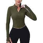 MAGCOMSEN Womens Lightweight Athletic Jacket Cropped Zip Up Workout Jackets Long Sleeve Yoga Tops Slim Fit Running Gym