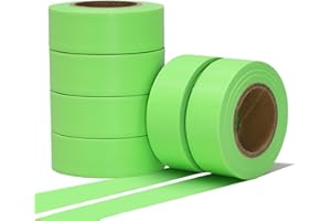 G GEYYANG GEYYANG Fluorescent Green Flagging Tape 6 Pack, 3.75 Mil Thick,1" x 98ft,Non-Adhesive Plastic Ribbon,Neon Marking Tape for Boundaries, Trees and Home Workplace,Surveyors Tape,Flag Tape