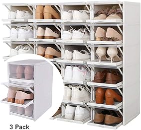 Baffect Organizador de Cajas de Almacenamiento de Zapatos apilables, 3 Paquetes de Cajas de Zapatos de plástico Transparente Cajas de Zapatos extraíbles Almacenamiento Frontal (Gris) 