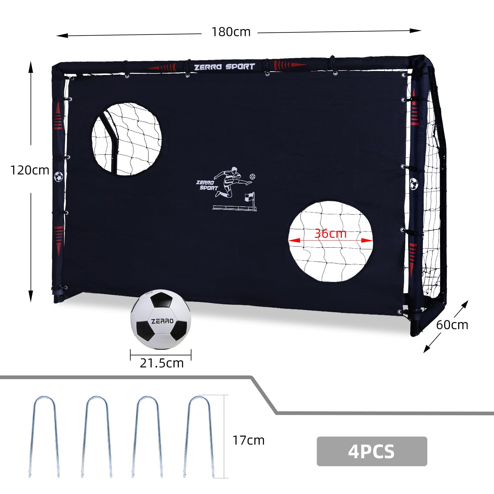 ZERRO Fussballtor mit Torwand 180cm Fußballtor, für Erwachsene Kinder zum Spielen Trainieren im Garten 180x60x120cm 3