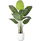 ZEEOZE Artificial Bird of Paradise Plant 4Ft Tall Fake Tropical Palm Tree Large Fake Plants with 9 Silk Banana Leaves Faux Plant Indoor Decor Trees with White Pot for Home Bedroom Living Room Office