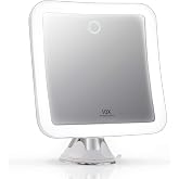 Fancii Rechargeable 10x Magnifying Mirror with 3 LED Light Settings, Dimmable Touch Light, Cordless, Locking Suction Mount, Lighted Mirror for Bathroom or Travel, Mira 2 (White)