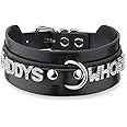 ADEMISHIA Women's Black Leather Choker Necklace with Rhinestone Letters, Adjustable Punk Gothic Custom Name D-ring Collar Jewelry For Women