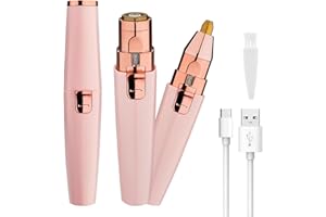 EVOLVIQUE Eyebrow Facial Trimmer for Women - 2 in 1 Rechargeable Face Eye Brow Shaver - Face Remover Peach Fuzz Painless Facial Removal Built-in LED Light for Lips Arm Nose Hair Bikini Line Body (Pink)