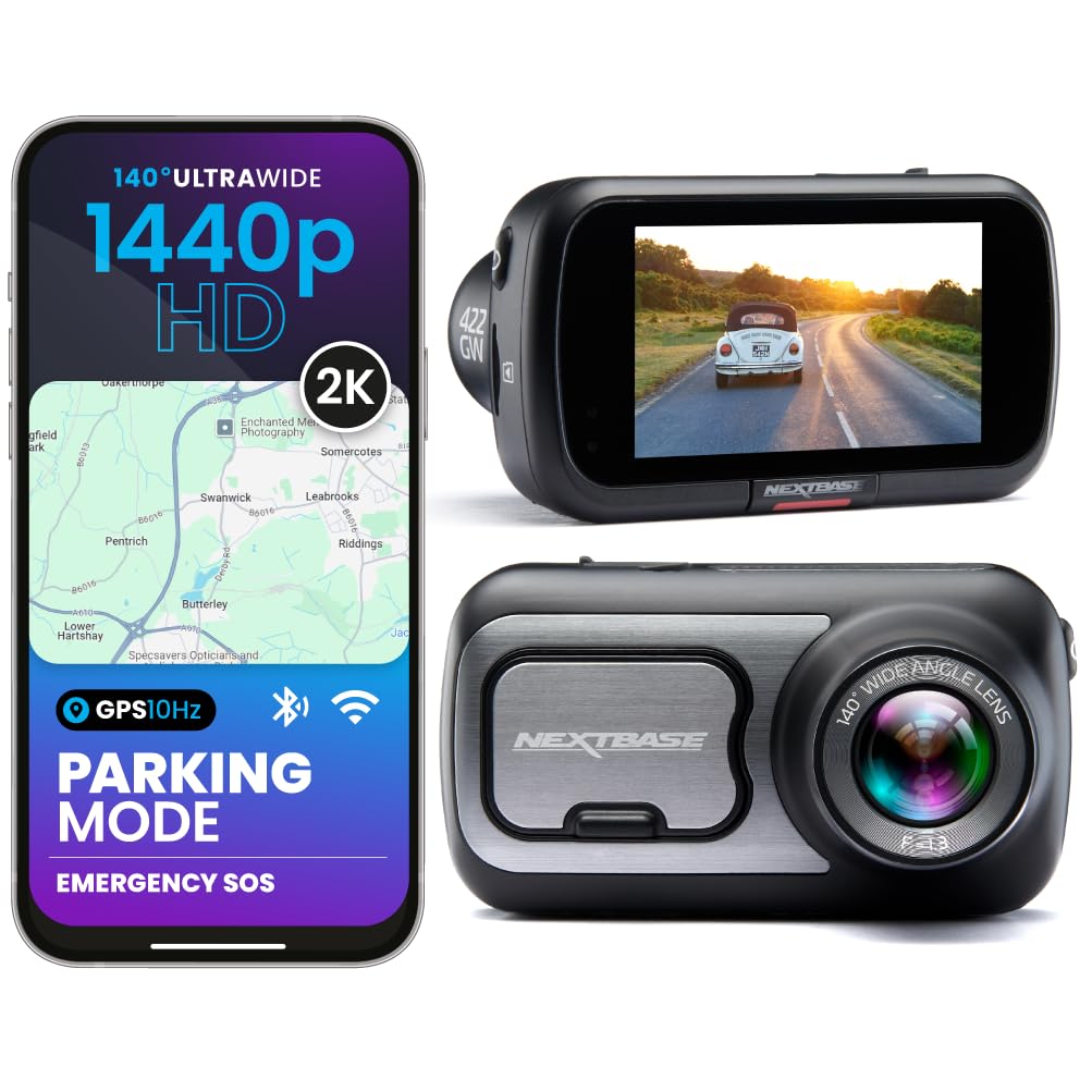 Nextbase 422GW Dash Cam – 2K 1440p, 140° Wide Angle Front Camera – Wi-Fi, 10Hz GPS, Bluetooth – Parking Mode, Voice Control, Night Vision, Polarising Filter Compatible