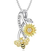 LWXIE Diamond Bee Sunflower Necklace 925 Sterling Silver Bee Sunflower Pendant Necklace Jewelry Gifts for Women Wife Girlfriend