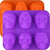 Moukiweek 3D Skull Soap Silicone Mold 2-piece Set Halloween Chocolate Mold Ice Cube Trays Molds Suitable for Cookery Cake Baking and DIY Resin Craft