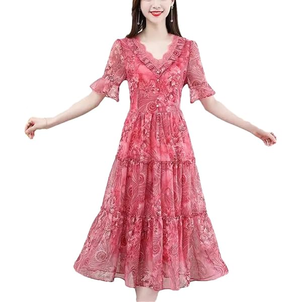 white christmas dresses Chiffon Floral Print Tiered Maxi Summer Dress