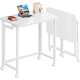 4NM 23.6" Mobile Small Rolling Computer Desk, Folding Laptop Cart Table with Wheels, Portable Office Desk for Small Space Couch Bed - All White