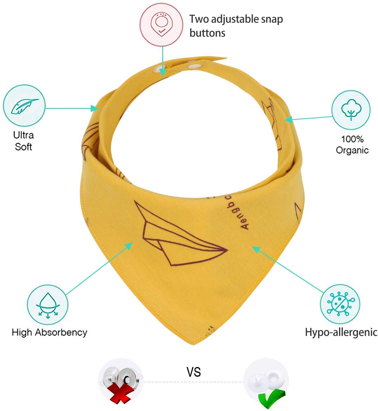 Viedouce Baby Bandana Drool Bibs 100% Organic Cotton Baby Burp Cloths with Adjustable Snaps, Neutral Set of 9: Baby