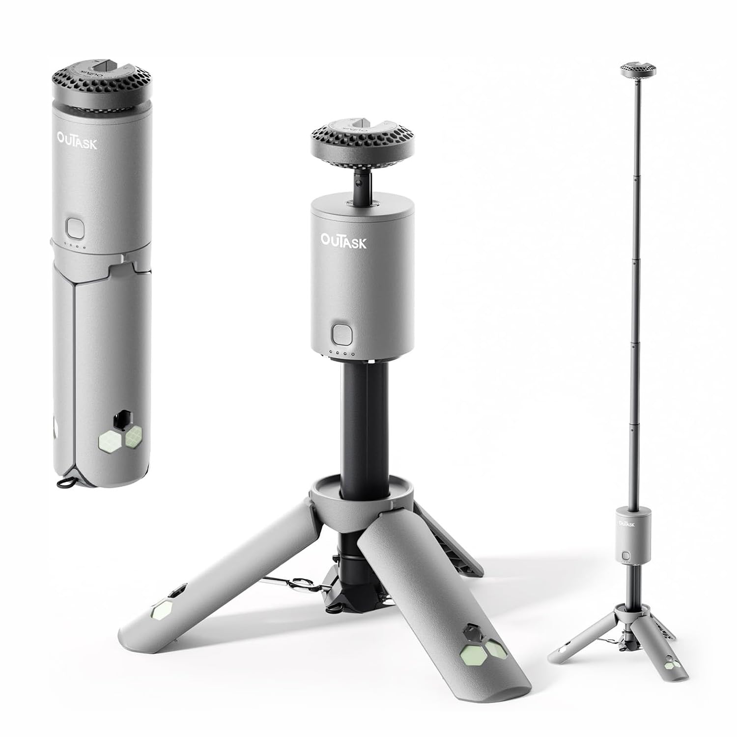 OUTASK Portable Camping Lantern Rechargeable, with 3 Modes, Type C Charging,720° Stereo Lighting, Camping Lamp & Flash Light for Adventure, Emergency, Camping, Hiking, Light Grey