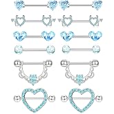 TIANCI FBYJS 6 Pairs Nipple Rings Stainless Steel Heart Butterfly Moon Flower CZ Stud Barbell Tongue Rings Set Cute Nipplerings Piercing Jewelry for Women Pink Tone
